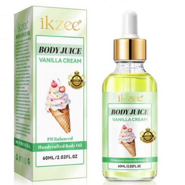 Ulei premium 100% Natural pentru Corp si Zone Intime, pH echilibrat, Aroma de Crema de Vanilie, ikzee Body Juice, 60 ml