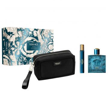 Set cadou Versace Eros Eau de Parfum, Barbati (Continut set: 100ml Apa de parfum + 10ml Apa de parfum + Geanta)