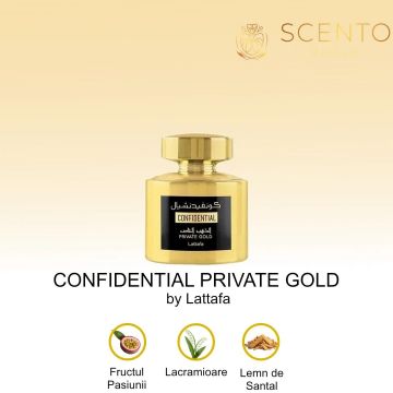 Parfum arabesc Confidential Private Gold by Lattafa, apa de parfum 100 ml, femei