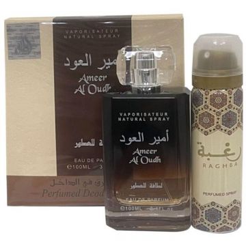 Set Apa de Parfum, 100 ml + Deodorant Spray, 50 ml, Unisex - Lattafa Perfumes, Ameer al Oud, 1 set