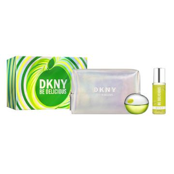 Set cadou DKNY Be Delicious: Apa de parfum 30 ml + Spray de corp 118 ml + portfard