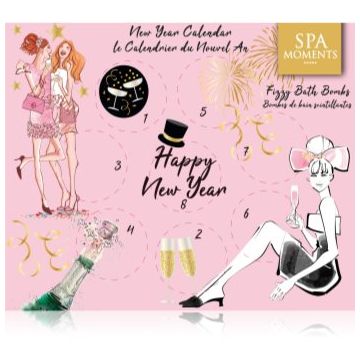 Spa Moments Happy New Year Sparkling Bath Bombs calendar cu numărătoare inversă până la Anul Nou