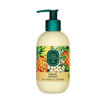 Lotiune de maini si de corp cu ulei de masline Hawaii Pineapple Eyup Sabri Tuncer, 280 ML Lotiune de maini si de corp cu ulei de masline Hawaii Pineapple Eyup Sabri Tuncer, 280 ML