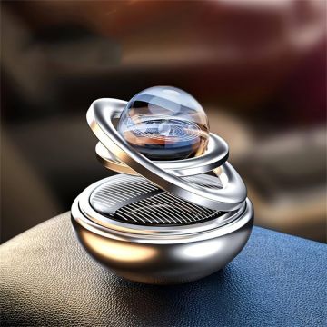 Difuzor de parfum auto, sau camera, 4 arome incluse, Glob Planeta Rotativ, Galaxie, Argintiu