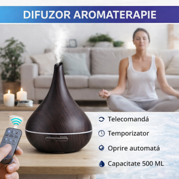 Difuzor de ulei esential, Aromaterapie, Umidificator de aer, Rezervor 500ML, Telecomanda si lumina veghe ajustabila STH-50