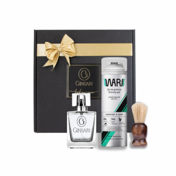 Parfum barbati Ginsari + Gel de ras Wars + Perie de ras+ Cutie de cadou