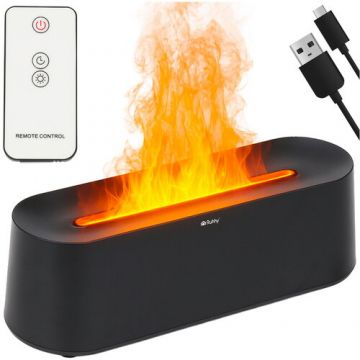 Umidificator de aer cu ultrasunete, Difuzor aromaterapie 250ML, Temporizator, Cu iluminat LED, Efect flacara, pentru casa si birou