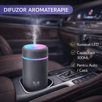Umidificator de aer cu ultrasunete, difuzor aromaterapie 300ML, cu iluminat LED, pentru casa, birou si masina STH-4