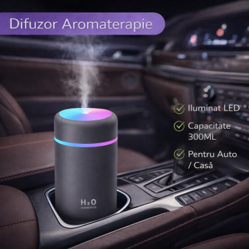 Umidificator de aer cu ultrasunete, difuzor aromaterapie 300ML, cu iluminat LED, pentru casa, birou si masina STH-4 la reducere