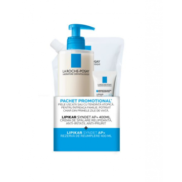 La Roche Posay Lipikar Syndet AP+ Crema de spalare 400 ml + Rezerva 400 ml + Lipikar Baume Light AP+M Balsam 15 ml