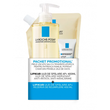 La Roche Posay Pachet Lipikar AP+ Ulei de spalare 400 ml + Rezerva 400 ml + Balsam Lipikar Baume Light AP+M 15 ml