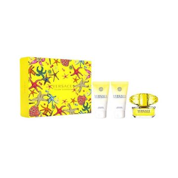 Set cadou Versace Yellow Diamond pentru femei Volum EDT 90 ml + 100 ml gel de duș + 100 ml loțiune de corp + set de toaletă