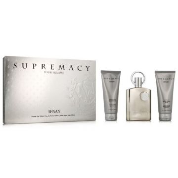 Set cadou Afnan Supremacy Argint pentru bărbați Volum EDP 100ml + 100ml balsam după ras + 100ml gel de duș