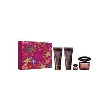 Set cadou Versace Crystal Noir pentru femei Volum EDP 90 ml + 100 ml loțiune de corp + 100 ml gel de duș + geantă de toaletă