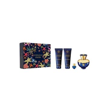 Set cadou Versace Dylan Blue pentru femei Volum EDP 100 ml + 100 ml gel de duș + 100 ml loțiune de corp + geantă de toaletă