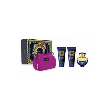 Set cadou Versace Dylan Blue pentru femei Volum EDP 100 ml + 100 ml gel de duș + 100 ml loțiune de corp + geantă de toaletă