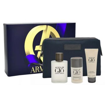 Giorgio Armani Acqua di Gio Set cadou pentru bărbați Volum EDT 100 ml + gel de duș 75 ml + deodorant stick 75 ml + trusă de toaletă