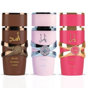 Pachet 3 parfumuri Lattafa Yara + Candy + Asad Bourbon 100ml