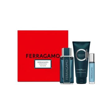 Set cadou Salvatore Ferragamo Intense Leather 100ml + Mini 10ml + 100ml Gel de Dus