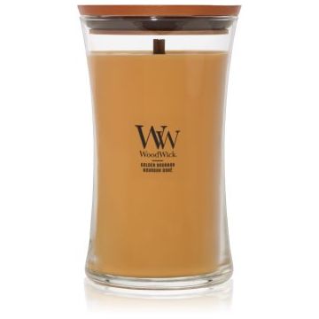 Woodwick Opulent Wood Golden Bourbon lumânare parfumată cu fitil din lemn (hearthwick)
