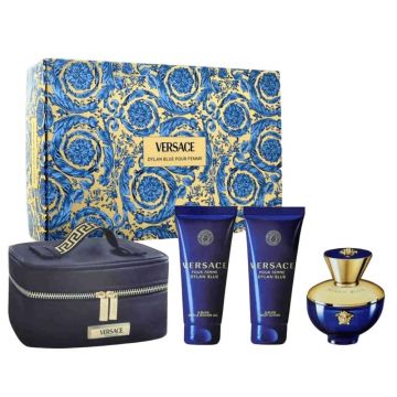 Set cadou Dylan Blue pour Femme, Versace 100ml + 100ml Lotiune de Corp + 100ml Gel de Dus + Geanta Cosmetice