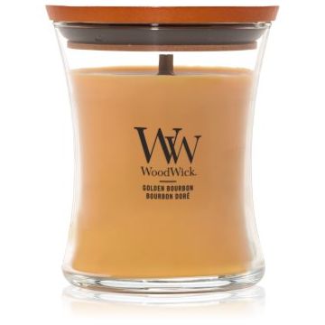 Woodwick Opulent Wood Golden Bourbon lumânare parfumată cu fitil din lemn (hearthwick) ieftin