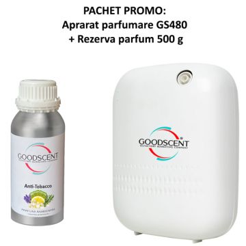 PACHET: Aparat Profesional Parfumare spatii Good Scent GS480, culoare alba cu 500 g esenta inclusa