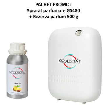 PACHET: Aparat Profesional Parfumare spatii Good Scent GS480, culoare alba cu 500 g esenta inclusa