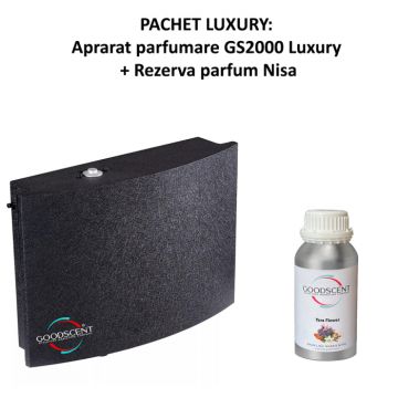 PACHET LUXURY: Aparat profesional Parfumare spatii Good Scent GS2000 Luxury, culoare neagra cu  rezerva inclusa