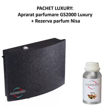 PACHET LUXURY: Aparat profesional Parfumare spatii Good Scent GS2000 Luxury, culoare neagra cu  rezerva inclusa