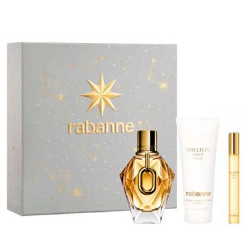 Set cadou Paco Rabanne Million Gold, Femei, Apa de Parfum, 90 ml + Lotiune de corp, 100 ml + Mini Apa de Parfum, 10 ml
