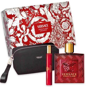 Set cadou Versace Eros Flame 100ml + 10ml + Cosmetic Bag, Apa de Parfum, Barbati