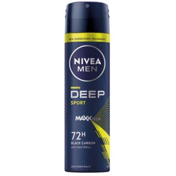 Deodorant Spray Nivea Men Deep Sport, cu Formula Maxxtech, Actiune 72 Ore, Barbati, 150 ml