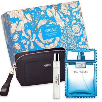 Set cadou Versace Man Eau Fraiche, Apa de toaleta, 100 ml + 10 ml + Geanta