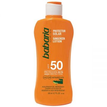 Lotiune Protectie Solara SPF50 si Accelerator Bronzare - Babaria Sunscreen Lotion with Tanning Accelerator SPF50, 200 ml
