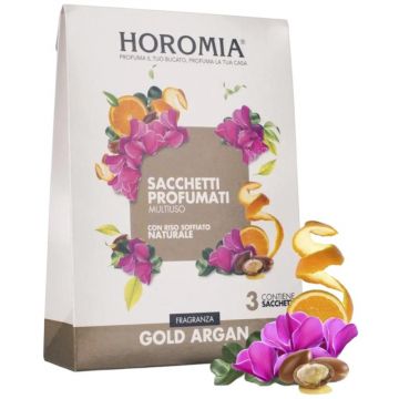 Saculeti Parfumati cu Orez Argan Auriu, Horomia, 3 Bucati
