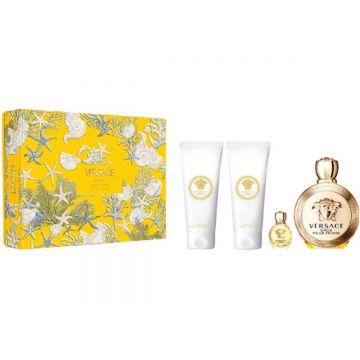 Set cadou Versace Eros Pour Femme, Apa de Parfum, 100 ml + mini EDP 5 ml + Gel de dus, 100 ml + Lotiune de corp, 100 ml
