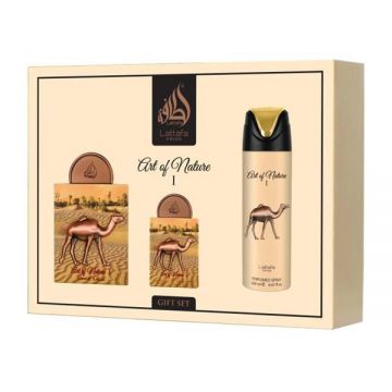 Set Apa de Parfum 100 ml + Deodorant Spray 200 ml + Apa de Parfum Travel Size 20 ml, Unisex - Lattafa Perfumes Art of Nature I, 1 set