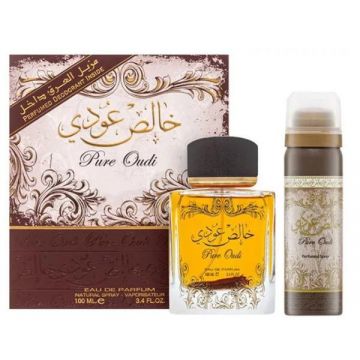 Set Apa de Parfum, 100 ml + Deodorant Spray 50 ml, Unisex - Lattafa Perfumes, Pure Oudi, 1 set