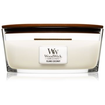 Woodwick Island Coconut lumânare parfumată cu fitil din lemn (hearthwick)