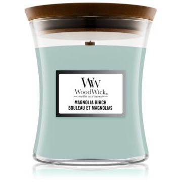 Woodwick Magnolia Birch lumânare parfumată cu fitil din lemn