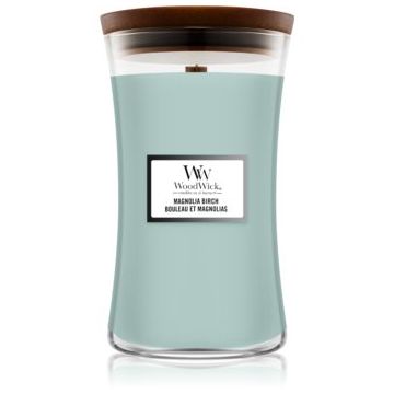 Woodwick Magnolia Birch lumânare parfumată cu fitil din lemn