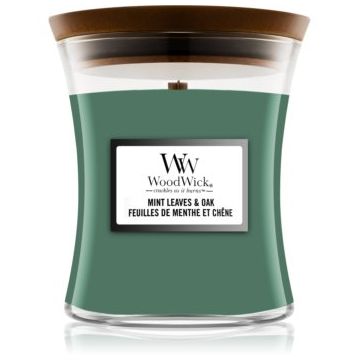 Woodwick Mint Leaves & Oak lumânare parfumată cu fitil din lemn