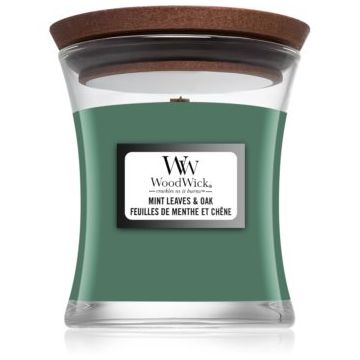 Woodwick Mint Leaves & Oak lumânare parfumată cu fitil din lemn