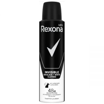 Deodorant Antiperspirant Spray pentru Barbati - Rexona Men Invisible on Black & White Clothes 48 h, 150 ml